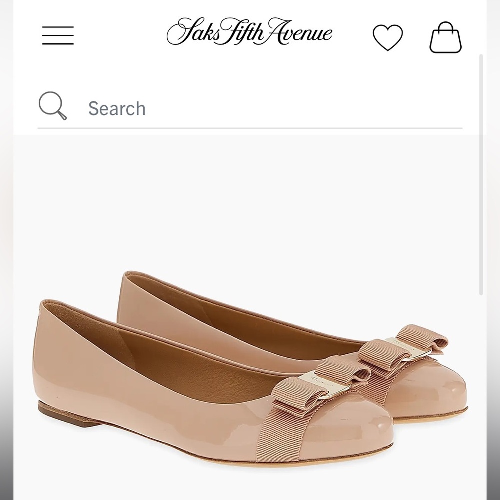 Salvatore Ferragamo Varina Patent Leather Ballet Flats Tan Beige Natural Nude